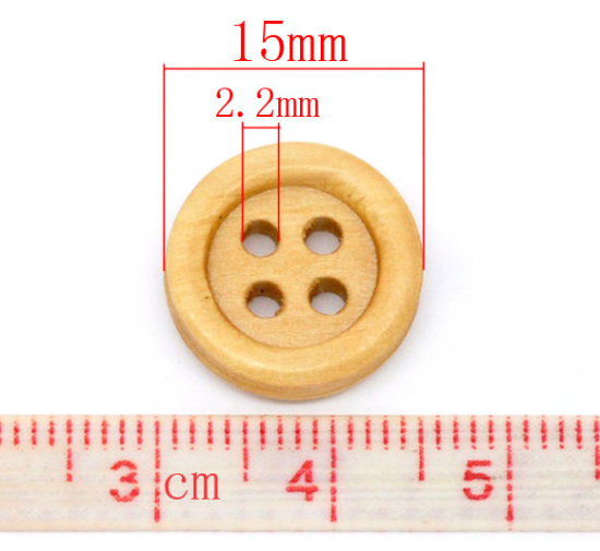 Imagen de Costura Botón Cuatro Agujeros Madera de Ronda,Natural 15mm Diámetro, 150 Unidades
