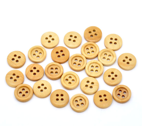 Imagen de Costura Botón Cuatro Agujeros Madera de Ronda,Natural 15mm Diámetro, 150 Unidades