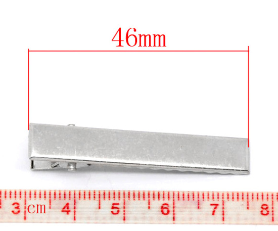 Image de Pinces à Cheveux en Alliage Rectangle Argent Mat 46mm x 8mm, 50 PCs