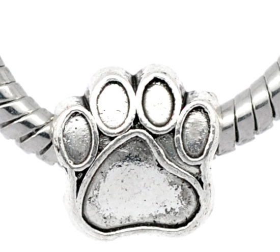 Picture of Zinc Metal Alloy European Style Large Hole Charm Beads Bear's Paw Antique Silver About 11mm x 11mm, Hole: Approx 4.8mm, 20 PCs