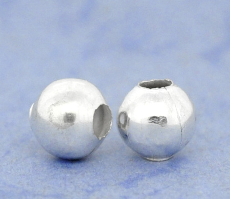 Cuentas Espaciador Zamak Bola,Chapado en plata 6mm Diámetro, Agujero: acerca de 2.2mm, 200 Unidades