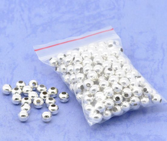 Imagen de Cuentas Espaciador Zamak Bola,Chapado en plata 6mm Diámetro, Agujero: acerca de 2.2mm, 200 Unidades
