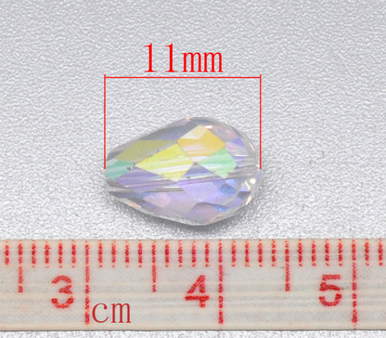 Picture of Clear AB Rainbow Color Aurora Borealis Crystal Glass Faceted Teardrop Beads 5500 11x8mm, sold per packet of 50