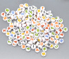 Picture of Acrylic Spacer Beads Round White At Random Mixed Alphabet/ Letter "A-Z" About 7mm Dia, Hole: Approx 1mm, 500 PCs