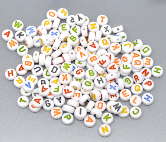 Immagine di Acrilato Separatori Perline Tondo Piatto Colore Misto Lettere "A-Z" Disegno Circa 7mm Dia, Foro: Circa 1mm, 500 Pz