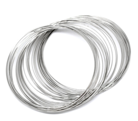 Steel Beading Wire Bracelets Components Round Silver Tone 0.6mm, 5.5cm-6cm Dia. 200 Loops