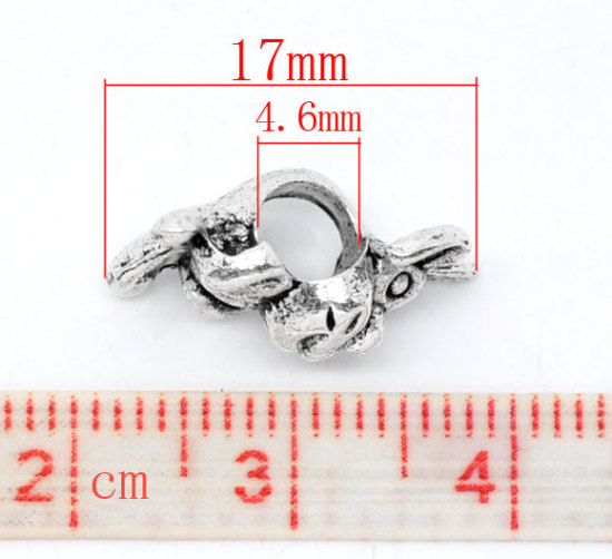 Bild von 30 Stück Zinklegierung Ostertag Charm-Perlen mit großem Loch im europäischen Stil Antiksilber Hase 3D 17mm x 10mm, Loch: Ca. 4.6mm