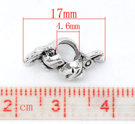 Zinc Based Alloy Easter European Style Large Hole Charm Beads Rabbit Antique Silver 17x10mm, 30 PCs の画像