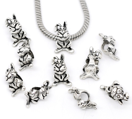 Zinc Based Alloy Easter European Style Large Hole Charm Beads Rabbit Antique Silver 17x10mm, 30 PCs の画像