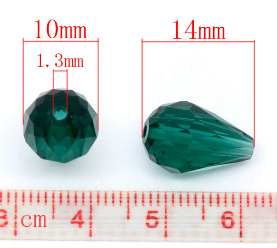 Image de Perles Cristales en Verre Goutte d'Eau Vert Malachite Transparent à Facettes 14mm x 10mm, Taille de Trou: 1.3mm, 30 Pcs