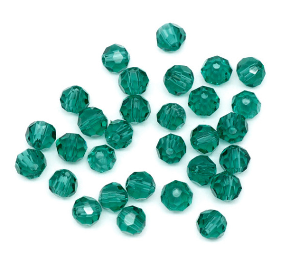 Picture of Crystal Glass Loose Beads Ball Malachite Green Faceted Transparent About 4mm Dia, Hole: Approx 1mm, 200 PCs