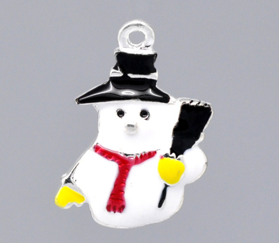 Immagine di Lega di Zinco Charm Ciondoli Fantoccio di Neve Argento Placcato Nulla Disegno 24.0mm x 17.0mm, 10 Pz