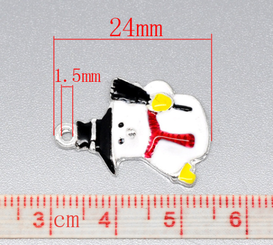 Immagine di Lega di Zinco Charm Ciondoli Fantoccio di Neve Argento Placcato Nulla Disegno 24.0mm x 17.0mm, 10 Pz
