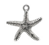 Picture of Ocean Jewelry Zinc Based Alloy Charms Star Fish Antique Silver Color Stripe Carved 25mm(1") x 25mm(1"), 50 PCs