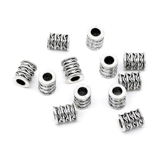 Picture of Zinc Based Alloy Spacer Beads Cylinder Antique Silver Color Ripple Carved About 10mm x 8mm, Hole:Approx 3.5mm, 20 PCs