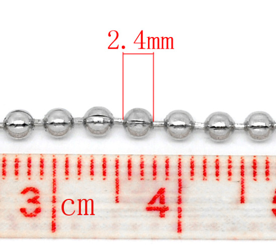 Bild von Eisen(Legierung) Kugelkette Kette Silberfarben 2.4mm D., 10 Meter