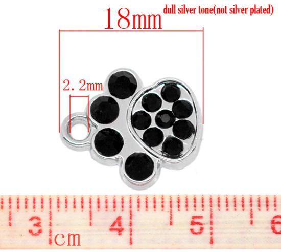 Immagine di Lega + Strass Charm Ciondoli Zampa d'Orso Tono Argento Nulla Disegno Nero Strass 18.0mm x 16.0mm, 10 Pz