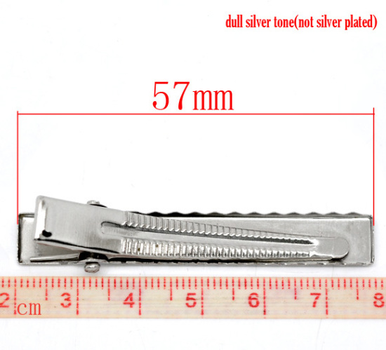 Image de Pinces à Cheveux en Alliage Rectangle Argent Mat 56mm x 8mm, 40 PCs