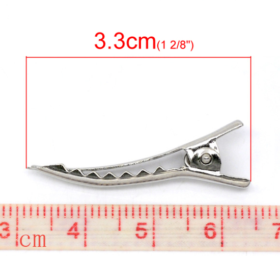 Bild von Eisen(Legierung) Haarklammer Rechteck Silberfarbe 33mm x 6mm, 100 Stücke