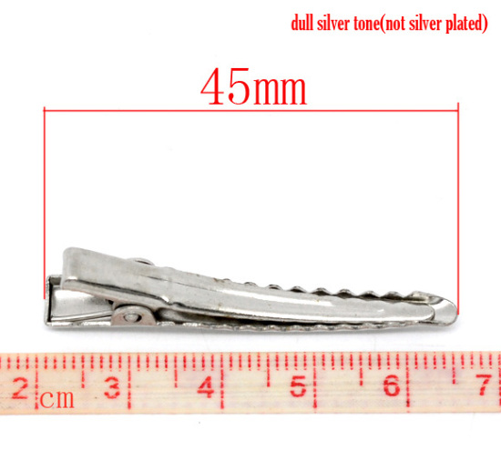 Picture of Alloy Alligator Hair Clips Arched Silver Tone 45mm x 6mm, 50 PCs