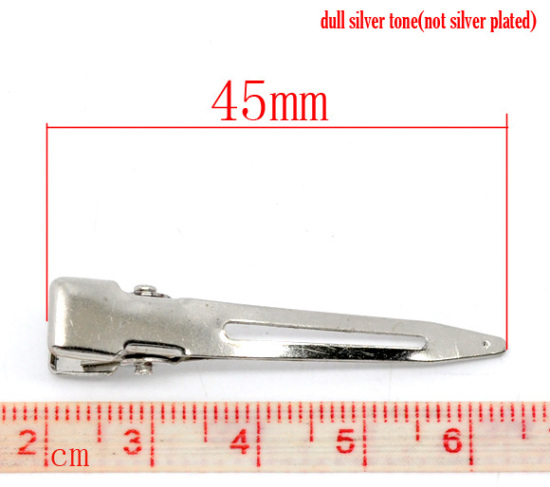 Image de Pinces à Cheveux en Alliage Dent Argent Mat 45mm x 10mm, 50 PCs