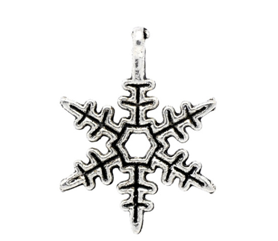 Picture of Antique Silver Color Christmas Snowflake Charms Pendants 24x18mm, sold per packet of 50
