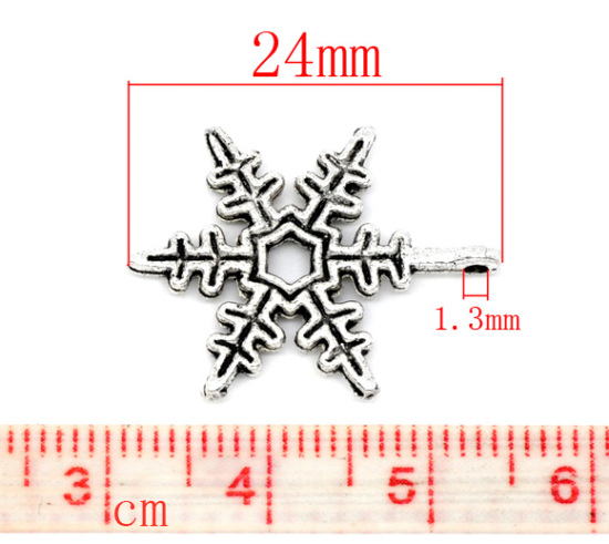 Picture of Antique Silver Color Christmas Snowflake Charms Pendants 24x18mm, sold per packet of 50