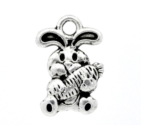 Imagen de Colgantes Zamak Conejo Rábano Animal Plata Antigua Rhinestone 15mm x 10mm, 100 Unidades