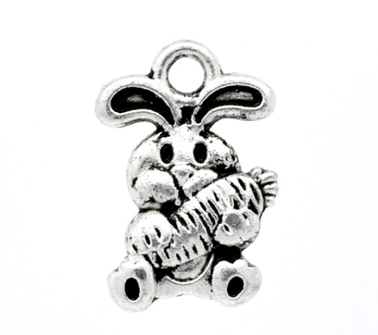 Imagen de Colgantes Zamak Conejo Rábano Animal Plata Antigua Rhinestone 15mm x 10mm, 100 Unidades