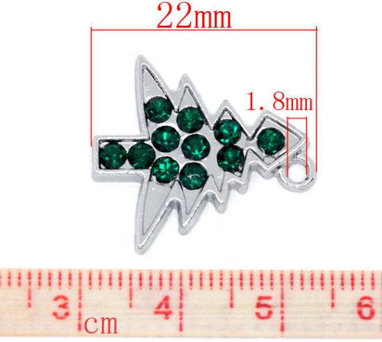 Picture of Silver Tone Green Rhinestone Christmas Tree Charm Pendants 22x21mm, sold per packet of 10