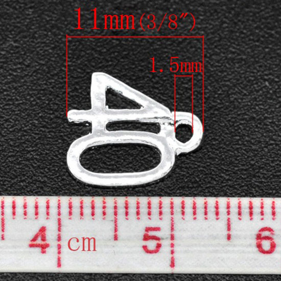 Immagine di Lega di Zinco Charm Ciondoli Numero Argento Placcato Nulla Disegno 40 Intagliato 12.0mm x 11.0mm, 50 Pz