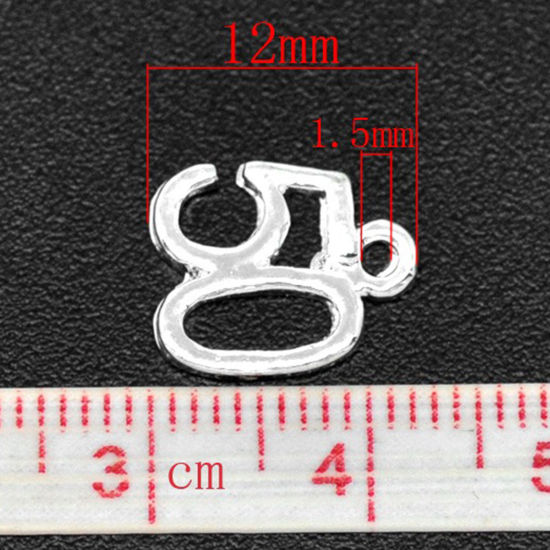 Immagine di Lega di Zinco Charm Ciondoli Numero Argento Placcato Nulla Disegno 50 Intagliato 12.0mm x 10.0mm, 50 Pz