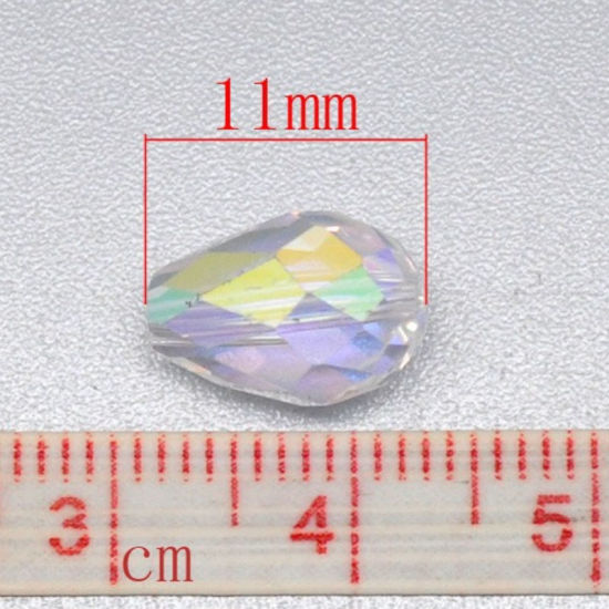 Bild von Glas Perlen Tropfen Transparent AB Farbe Transparent Facettiert ca. 11mm x 8mm, Loch: 1mm, 500 Stücke