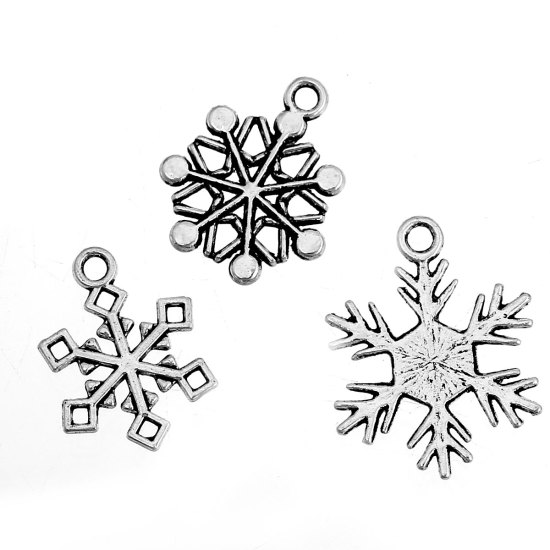 Bild von Mix Antiksilber Weihnachten Schneeflocke Anhänger für Thomas Sabo 19x16mm-25x19mm.Verkauft eine Packung mit 50 Stücke 