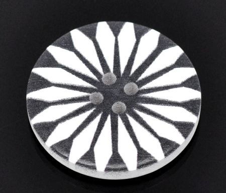 Natural Wood Sewing Buttons Scrapbooking 4 Holes Round White Flower Pattern 3cm(1 1/8") Dia, 20 PCs