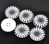 Picture of Wood Sewing Buttons Scrapbooking 4 Holes Round White Flower Pattern 3cm(1 1/8") Dia, 20 PCs