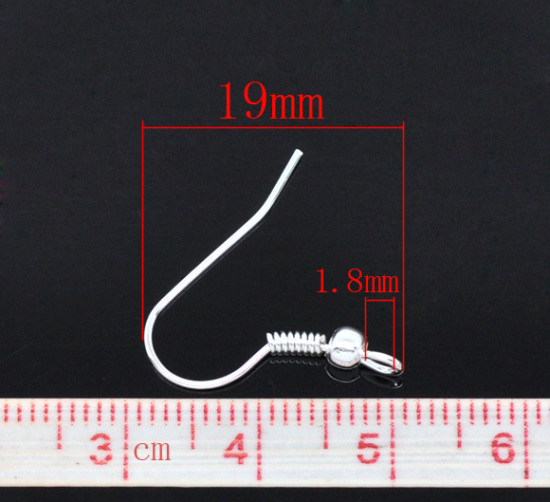 Picture of Iron Based Alloy Ear Wire Hooks Earring Findings Silver Plated 19mm x 18mm, Post/ Wire Size: (21 gauge), 300 PCs