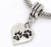 Picture of European Style Large Hole Charm Dangle Beads Heart Antique Silver Bear's Paw Pattern 31mm(1 2/8") x 14mm( 4/8"), 2 PCs