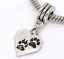 Picture of 20 PCs Zinc Based Alloy European Style Dangle Charm Beads For Bracelet Necklace Jewelry Making Heart Paw Print Antique Silver Color 31mm x 14mm