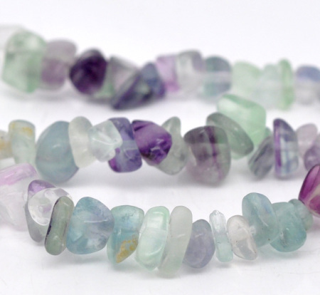 (Grade B) Fluorite (Natural) Loose Chip Beads About 5mm x2mm( 2/8" x 1/8") - 10mm x 5mm( 3/8" x 2/8"), Hole: Approx 1mm, 87cm(34 2/8") long, 2 Strands