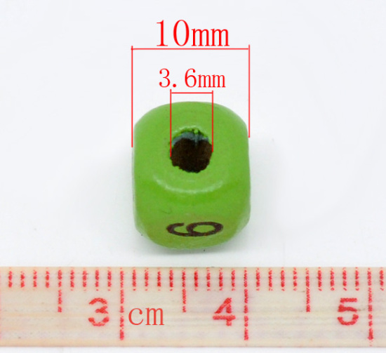 Image de Perles en Bois Carré Couleur au Hasard Gravé Chiffre 10mm x 9mm, Tailles de Trous: 3.6mm, 200 Pcs