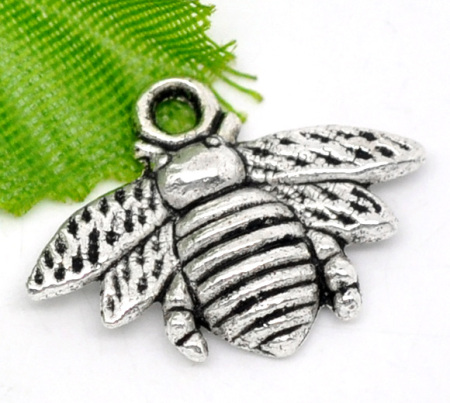 Imagen de Colgantes Aleación del Metal Del Zinc de Abejas Plata Antigua Rhinestone 21.0mm x 16.0mm, 50 Unidades 