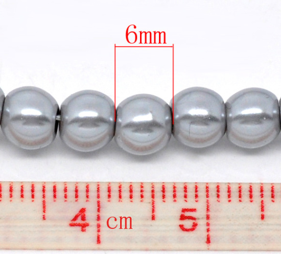 ガラス パール模造 ビーズ 円形 銀灰色 約 6mm直径、 穴：約 1mm、 82cm長さ、 5 連 （約 145PCS /一連） の画像