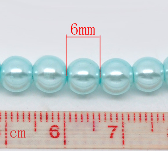 ガラス パール模造 ビーズ 円形 空色 約 6mm直径、 穴：約 1mm、 82cm長さ、 5 連 （約 145PCS /一連） の画像