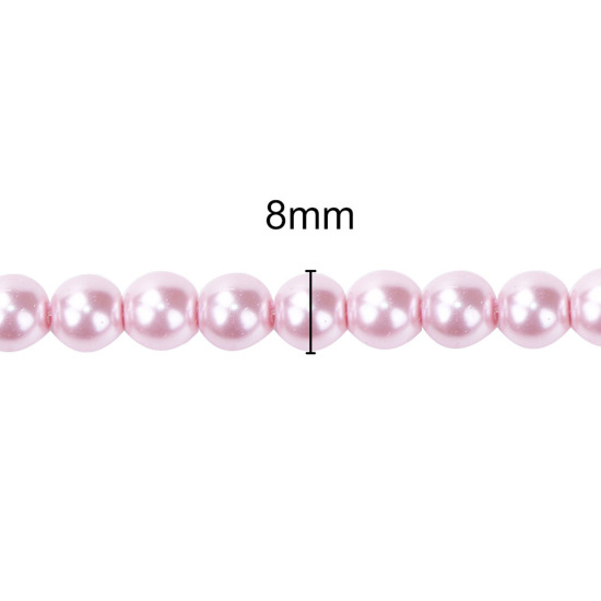 Image de Perles Imitation en Verre Rond Rose Nacré 8mm Dia, Taille de Trou: 1mm, 82cm long, 5 Enfilades (Env.110 Pcs/Enfilade)