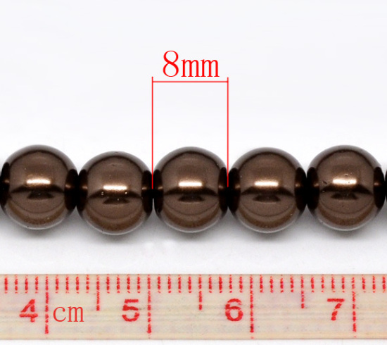 Image de Perles Imitation en Verre Rond Café Nacré 8mm Dia, Taille de Trou: 1mm, 82cm long, 5 Enfilades (Env.110 Pcs/Enfilade)