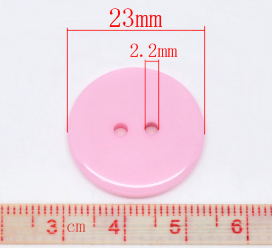 Picture of Resin Sewing Buttons Scrapbooking 2 Holes Round Pink 23mm( 7/8") Dia, 50 PCs