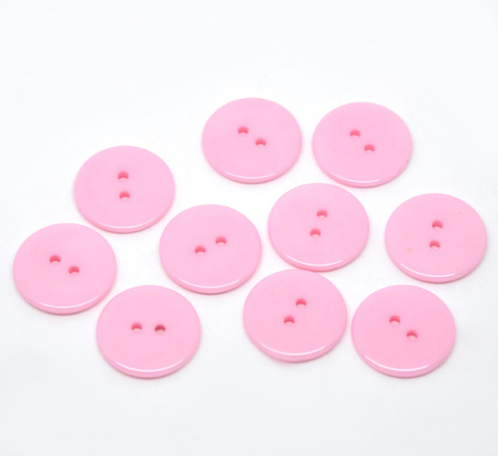 Picture of Resin Sewing Buttons Scrapbooking 2 Holes Round Pink 23mm( 7/8") Dia, 50 PCs