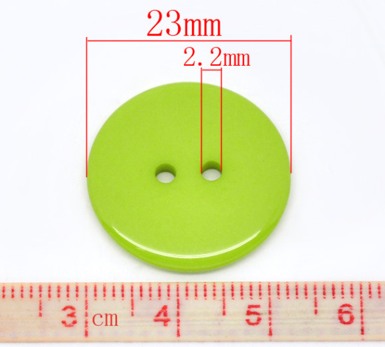 Picture of Resin Sewing Buttons Scrapbooking 2 Holes Round Green 23mm( 7/8") Dia, 50 PCs