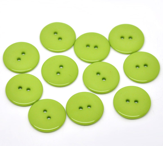 Picture of Resin Sewing Buttons Scrapbooking 2 Holes Round Green 23mm( 7/8") Dia, 50 PCs